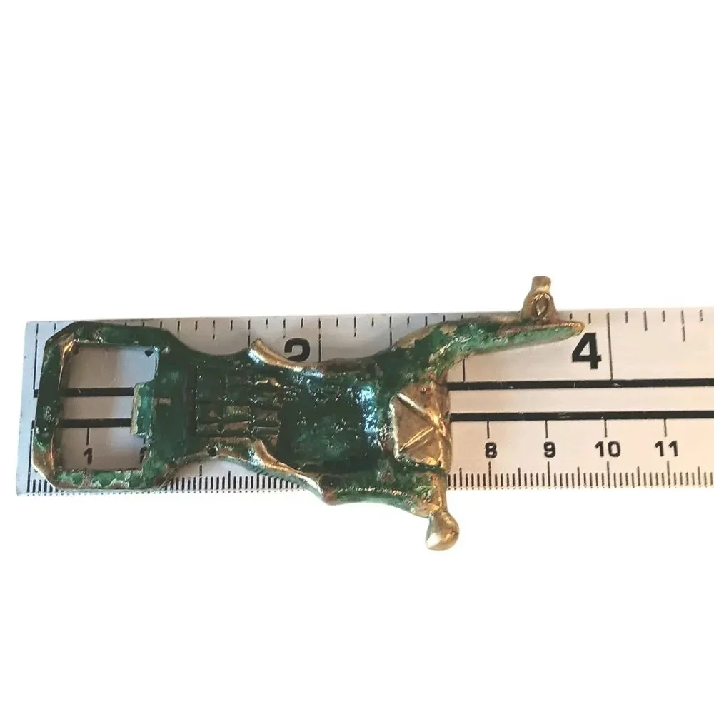 Vintage Llama Alpaca Shaped Beer Nottle Opener Green And Gold Metal 4